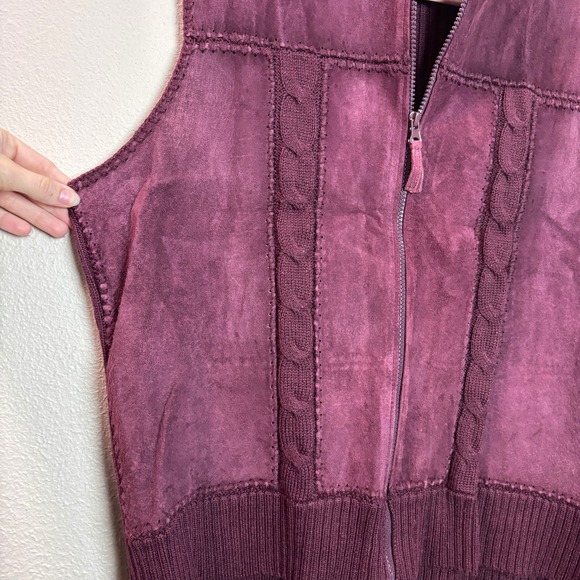 Designers Studio Originals Leather Knit Vest Burgundy Full Zip Size XL Cabin - Picture 3 of 9